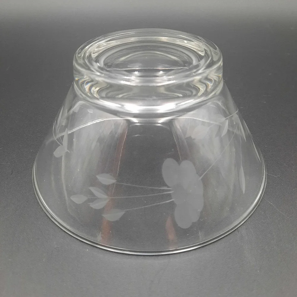 Vintage‎ Clear Glass Bowl Etched Floral Leaf Design Small Serving Dish